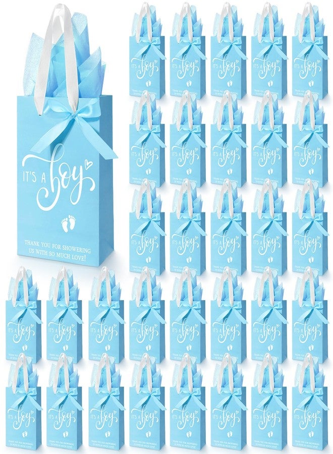 Qilery 50 Sets 8" Baby Shower Favor Bags It's a Boy Gift Bags with Handle Tissue Paper and Ribbon Bow Blue Baby Shower Party Favors for Guests Gender Reveal Birthday Supplies - Image 1